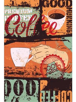 Hayat Poster Pizza Hamburger Kahve Retro Vintage Ahşap Poster