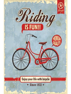 Hayat Poster Bisiklete Binmek Eğlencelidir Retro Vintage Ahşap Poster