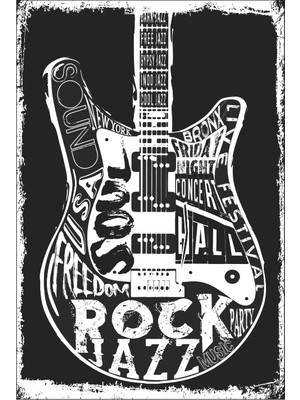 Hayat Poster Gitar Retro Vintage Ahşap Poster