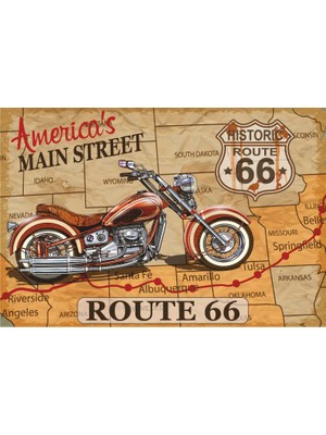 Hayat Poster Amerikan Route 66 Klasik Motor Retro Vintage Ahşap Poster