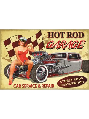 Hayat Poster Pin Up Hot Rod Garage Retro Vintage Ahşap Poster
