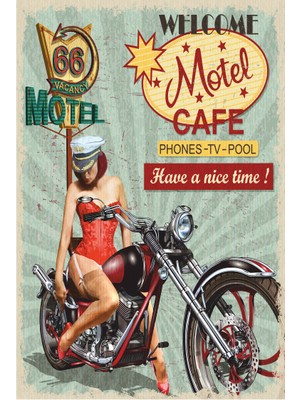 Hayat Poster Motel ve Klasik Motor Retro Vintage Ahşap Poster