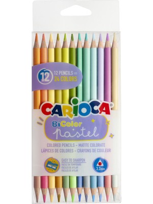 Carioca Pastel Renk Çift Taraflı Kuru Boya Kalem 12'li (24 Renk) Çocuklar İçin Eğlenceli Boyalar