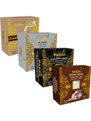 Paksa Doğal Misk + Kil + Siyah Afrika + Hamam Sabunu 150 gr x 4 Adet