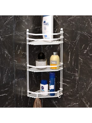 Tekno-tel 3 Katlı Banyo Köşe Rafı Beyaz Es076H