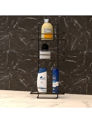 Tekno-tel Üç Katlı Banyo Duş Rafı Mat Siyah Bk006