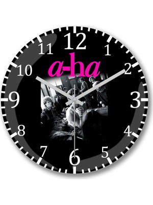 Baskı Dükkanı A-Ha Duvar Saati Bombeli Gerçek Cam
