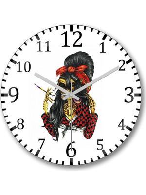 Baskı Dükkanı Amy Winehouse Duvar Saati Bombeli Gerçek Cam