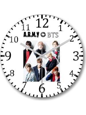 Baskı Dükkanı Army Bangtan Boys Bts Duvar Saati Bombeli Gerçek Cam