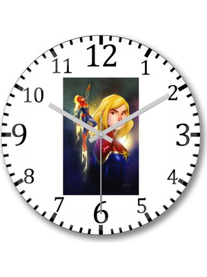 Baskı Dükkanı Avengers Captain Marvel Duvar Saati Bombeli Gerçek Cam