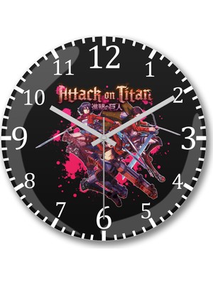 Baskı Dükkanı Attack On Titan Eren Levi Mikasa Duvar Saati Bombeli Gerçek Cam