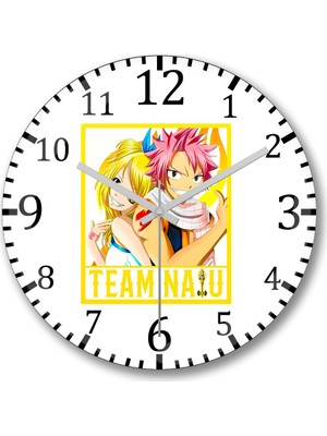 Baskı Dükkanı Fairy Tail Team Nalu Natsu Lucy Duvar Saati Bombeli Gerçek Cam