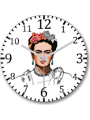 Baskı Dükkanı Frida Kahlo Duvar Saati Bombeli Gerçek Cam