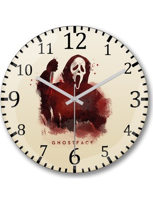 Baskı Dükkanı Scream Ghost Face Duvar Saati Bombeli Gerçek Cam