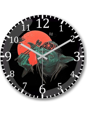 Baskı Dükkanı Star Wars Yoda Sushi Duvar Saati Bombeli Gerçek Cam