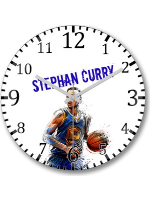 Baskı Dükkanı Stephen Curry Duvar Saati  Bombeli  Gerçek Cam