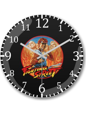 Baskı Dükkanı Street Fighter Fighting Street Duvar Saati Bombeli Gerçek Cam