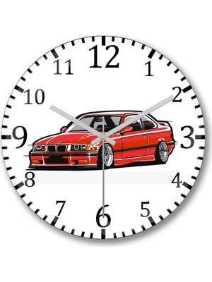 Baskı Dükkanı Bmw Stanced Out E36 Red Duvar Saati Bombeli Gerçek Cam