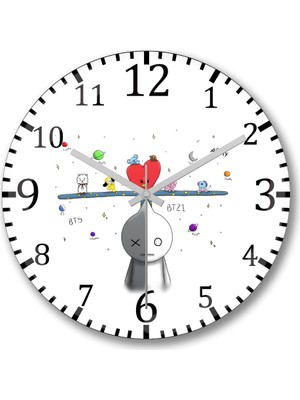 Baskı Dükkanı Bts BT21 Army Duvar Saati Bombeli Gerçek Cam