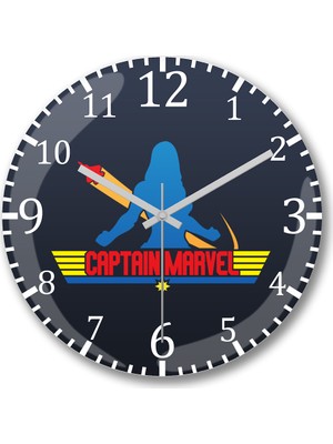 Baskı Dükkanı Captain Marvel Top Captain Duvar Saati Bombeli Gerçek Cam