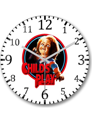 Baskı Dükkanı Child's Play Chucky Duvar Saati Bombeli Gerçek Cam