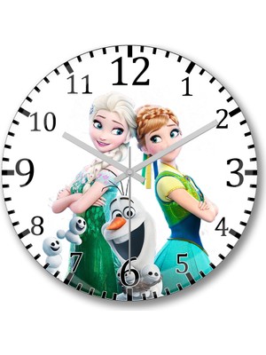 Baskı Dükkanı Elsa ve Anna  Duvar Saati Bombeli Gerçek Cam