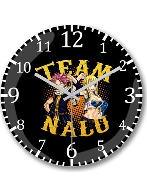 Baskı Dükkanı Fairy Tail Natsu Lucy Team Nalu Anime Manga Duvar Saati Bombeli Gerçek Cam