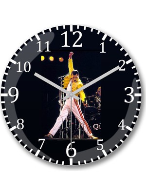 Baskı Dükkanı Freddie Mercury  Duvar Saati Bombeli Gerçek Cam