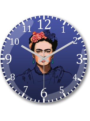 Baskı Dükkanı Frida Kahlo Duvar  Saati Bombeli Gerçek Cam