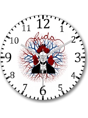 Baskı Dükkanı Frida Kahlo Duvar Saati Bombeli Gerçek Cam