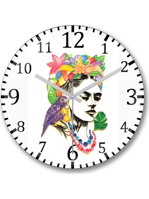Baskı Dükkanı Frida Kahlo Duvar Saati Bombeli  Gerçek Cam