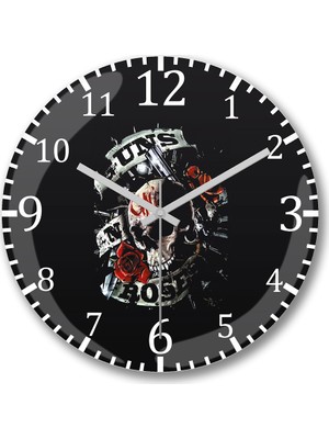 Baskı Dükkanı Guns N Roses Guns Roses Estampa Duvar Saati Bombeli Gerçek Cam