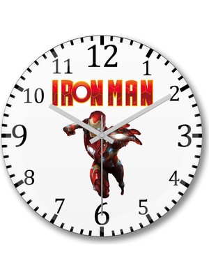 Baskı Dükkanı Iron Man  Duvar  Saati Bombeli Gerçek Cam