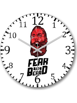 Baskı Dükkanı James Harden Fear The Beard Duvar Saati Bombeli Gerçek Cam