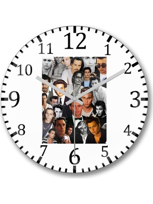 Baskı Dükkanı Johnny Depp Collage Duvar Saati Bombeli Gerçek Cam