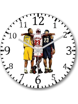 Baskı Dükkanı Jordan Kobe James Duvar Saati Bombeli Gerçek Cam
