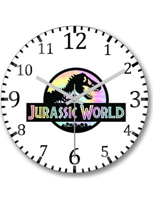 Baskı Dükkanı Jurassic World Duvar Saati Bombeli Gerçek Cam