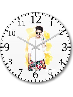 Baskı Dükkanı Lee Min Ho Duvar Saati Bombeli Gerçek Cam