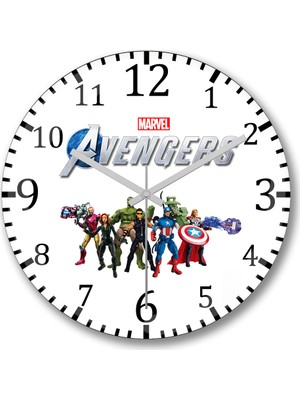 Baskı Dükkanı Marvel  Avengers  Duvar Saati Bombeli Gerçek Cam