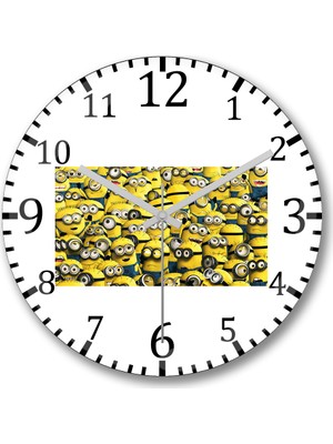 Baskı Dükkanı Minion Duvar Saati Bombeli Gerçek Cam