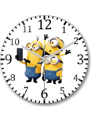 Baskı Dükkanı Minyonlar  Duvar Saati Bombeli Gerçek Cam
