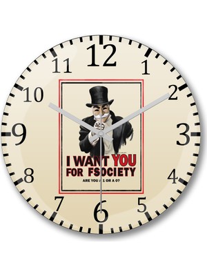 Baskı Dükkanı Mr Robot I Want You For Fsociety Duvar Saati Bombeli Gerçek Cam