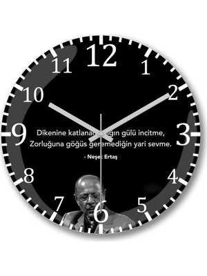 Baskı Dükkanı Neşet Ertaş Söz Duvar Saati Bombeli Gerçek Cam