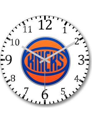 Baskı Dükkanı New York Knicks Logo Duvar Saati Bombeli Gerçek Cam