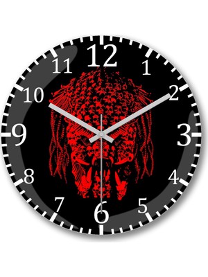 Baskı Dükkanı Predator Head Made Of Skulls Duvar Saati Bombeli Gerçek Cam