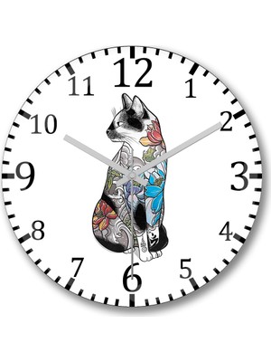 Baskı Dükkanı Renkli Cats Kedi Duvar Saati Bombeli Gerçek Cam