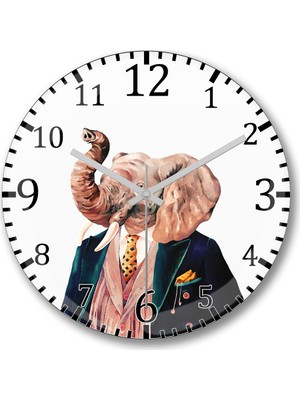 Baskı Dükkanı Renkli Fil Duvar Saati Bombeli Gerçek Cam