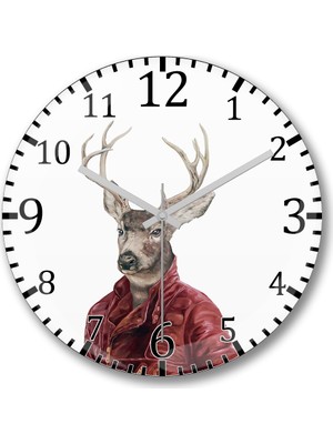 Baskı Dükkanı Renkli Geyik Duvar Saati Bombeli Gerçek Cam