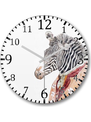 Baskı Dükkanı Renkli Zebra Duvar Saati Bombeli Gerçek Cam