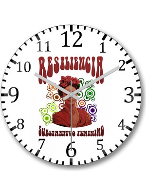 Baskı Dükkanı Resiliencia Frida Kahlo Duvar Saati Bombeli Gerçek Cam